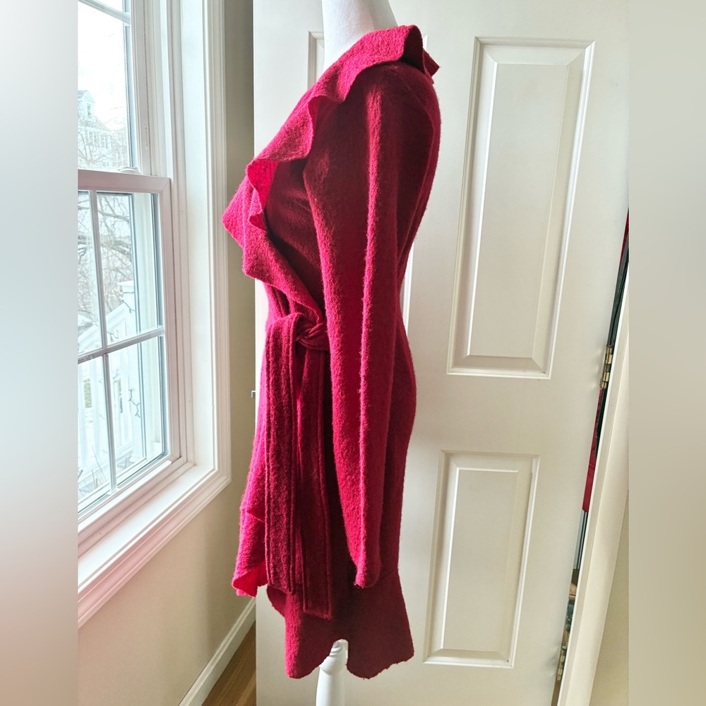 Sarah Spencer Boiled Wool Wrap Cardigan Coat with Belt Red Size S - Picture 6 of 16